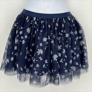 Mila and Emma Girls Flower Mesh Skirt in Navy Blue/White Size L(10/12)